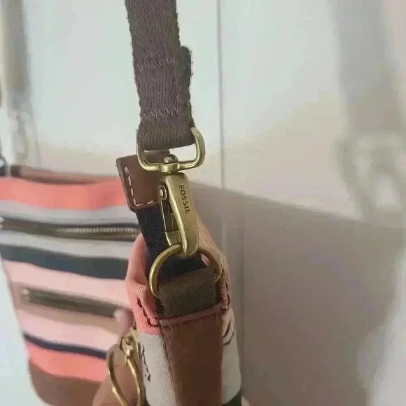 Fossil Classic Dawson Multi Colored Striped Canvas Crossbody Purse Bag - Picture 5 of 6